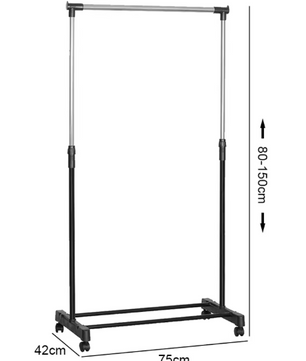 Verstelbaar Kledingrek op Wielen – Dubbele Stang & Legplank 75×42×150 cm