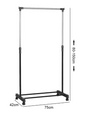 Verstelbaar Kledingrek op Wielen – Dubbele Stang & Legplank 75×42×150 cm