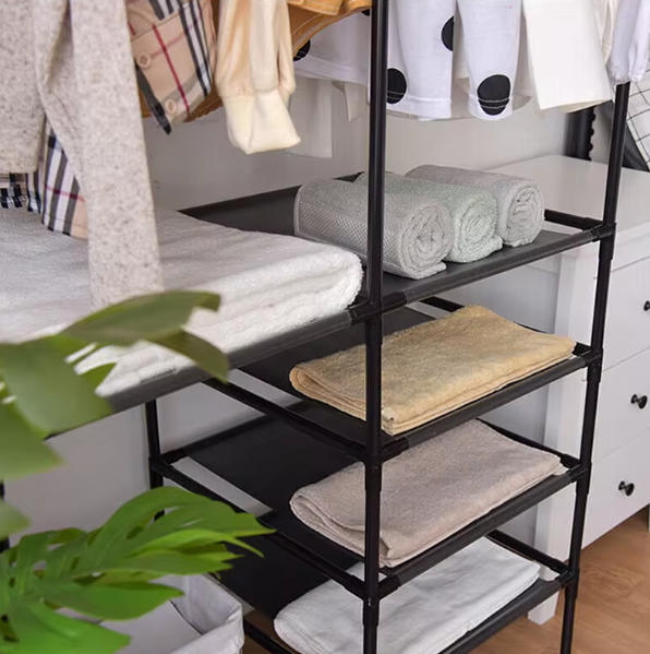 Dubbel Kledingrek met Schoenenrek – Grote Staande Kapstok met Haken & Legplank