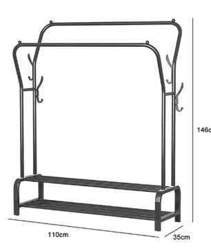 Dubbel Kledingrek met Schoenenrek – Staand Opbergrek 146×110×35 cm