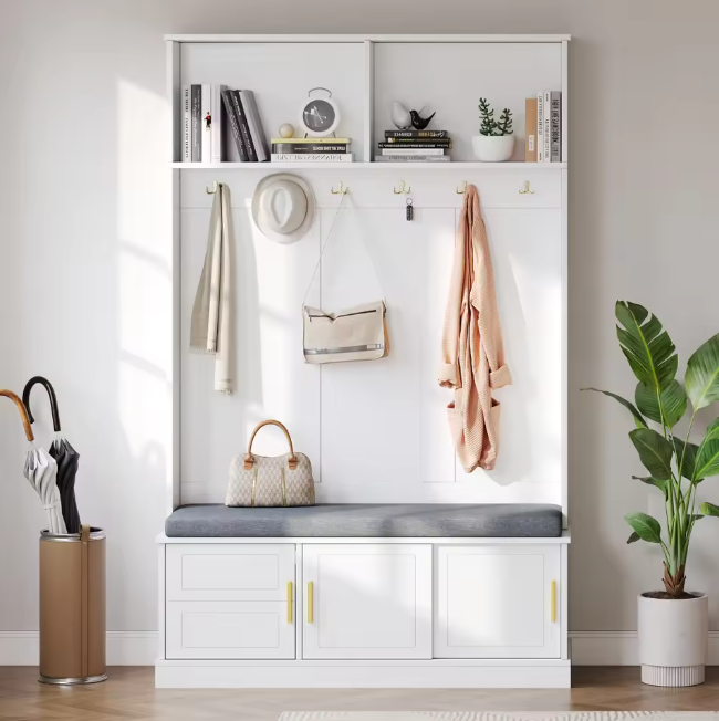 Kapstok met Schoenenbank – Garderoberek met 6 Haken & Zitbank, 120×40×191 cm