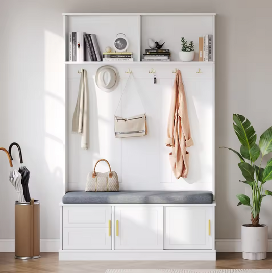 Kapstok met Schoenenbank – Garderoberek met 6 Haken & Zitbank, 120×40×191 cm
