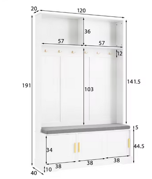 Kapstok met Schoenenbank – Garderoberek met 6 Haken & Zitbank, 120×40×191 cm