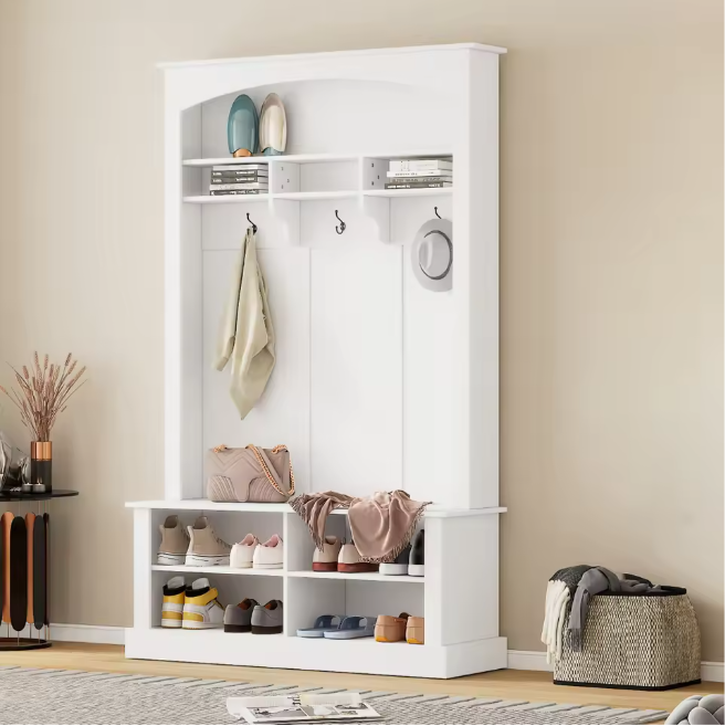 Kapstok met Schoenenbank – Garderoberek met 6 Haken & Zitbank, 120×40×191 cm