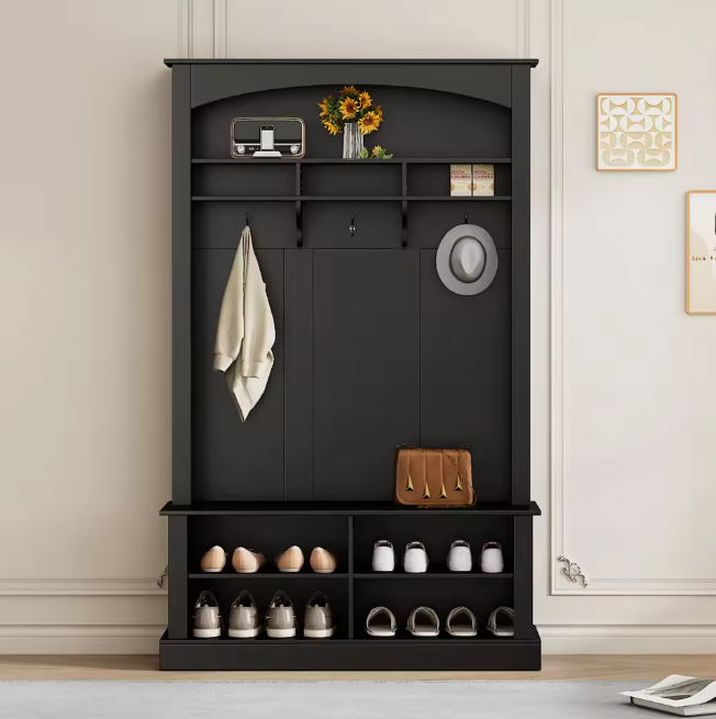 Kapstok met Schoenenbank – Garderoberek met 6 Haken & Zitbank, 120×40×191 cm
