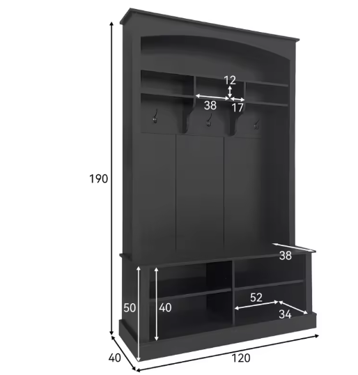 Kapstok met Schoenenbank – Garderoberek met 6 Haken & Zitbank, 120×40×191 cm