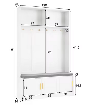 Kapstok met Schoenenbank – Garderoberek met 6 Haken & Zitbank, 120×40×191 cm