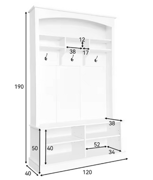 Kapstok met Schoenenbank – Garderoberek met 6 Haken & Zitbank, 120×40×191 cm