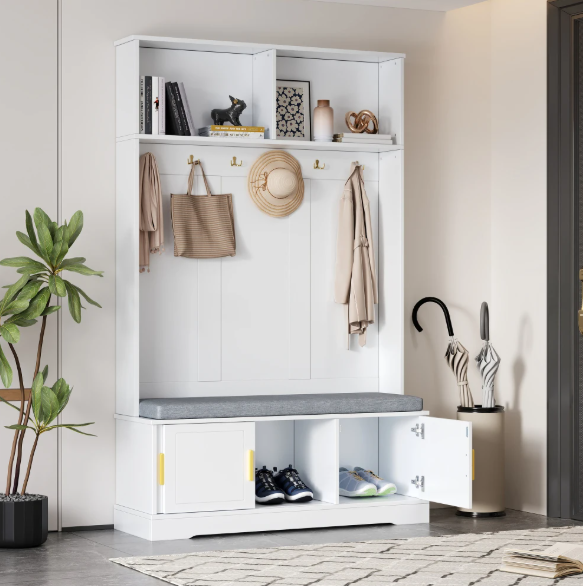 Kapstok met Schoenenbank – Garderoberek met 6 Haken & Zitbank, 120×40×191 cm