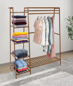 Bamboe Kledingrek met 7 Opbergplanken & Hanger – Stabiel & Ruimtebesparend