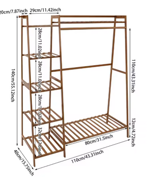 Bamboe Kledingrek met 7 Opbergplanken & Hanger – Stabiel & Ruimtebesparend