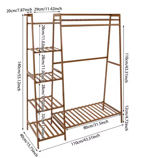 Bamboe Kledingrek met 7 Opbergplanken & Hanger – Stabiel & Ruimtebesparend