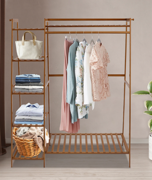 Bamboe Kledingrek met 7 Opbergplanken & Hanger – Stabiel & Ruimtebesparend