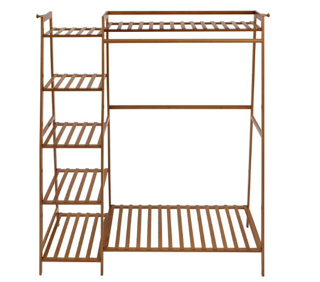 Bamboe Kledingrek met 7 Opbergplanken & Hanger – Stabiel & Ruimtebesparend