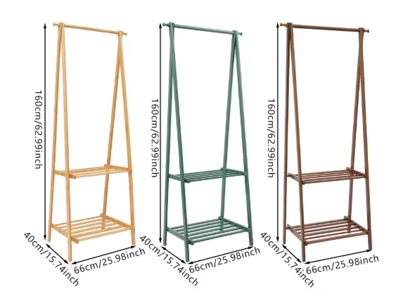Bamboe Kledingrek Opvouwbaar – Kapstok met Kledingstang & Planken 66×40×160 cm