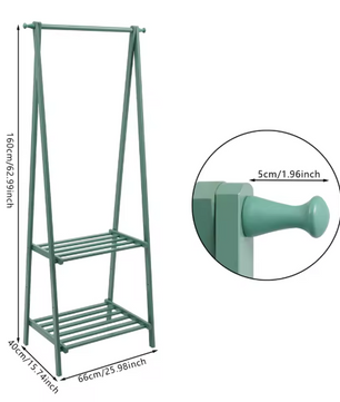Bamboe Kledingrek Opvouwbaar – Kapstok met Kledingstang & Planken 66×40×160 cm