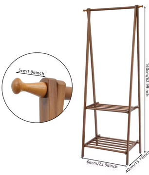 Bamboe Kledingrek Opvouwbaar – Kapstok met Kledingstang & Planken 66×40×160 cm