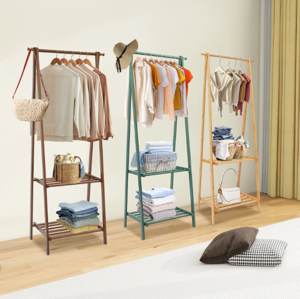 Bamboe Kledingrek Opvouwbaar – Kapstok met Kledingstang & Planken 66×40×160 cm