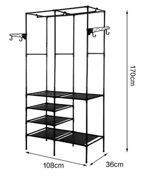Dubbel Kledingrek met Schoenenplank – Vrijstaand Metaal 146×110×35 cm
