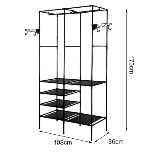 Dubbel Kledingrek met Schoenenplank – Vrijstaand Metaal 146×110×35 cm