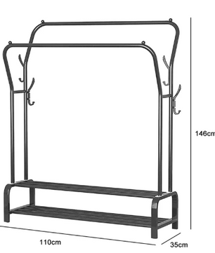 Dubbel Kledingrek met Schoenenplank – Vrijstaand Metaal 146×110×35 cm