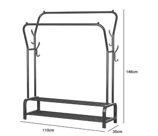 Dubbel Kledingrek met Schoenenplank – Vrijstaand Metaal 146×110×35 cm
