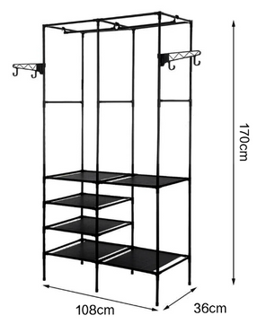 Vrijstaand Kledingrek met Schoenenplank & Haken – Metaal 108×36×170 cm