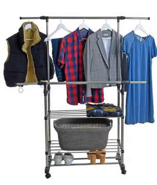 Uitschuifbaar Kledingrek met Schoenenplanken – RVS Droogrek 80–150 cm