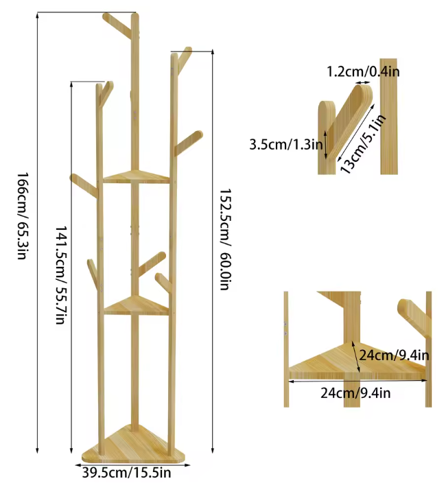 Bamboe Hoekkledingrek met 9 Haken & Planken – Ruimtebesparend en Stabiel