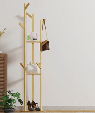 Bamboe Hoekkledingrek met 9 Haken & Planken – Ruimtebesparend en Stabiel
