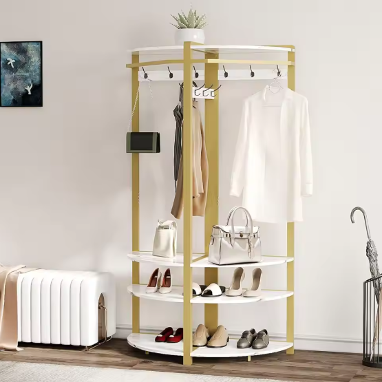 Hoekkledingrek met Schoenenbank – 3-in-1 Kapstok & Opbergrek