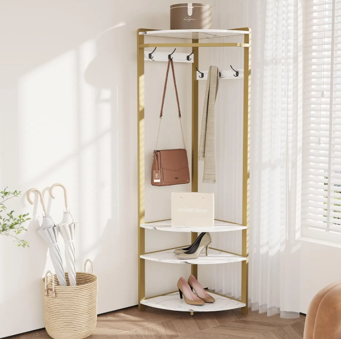 Hoekkledingrek met Schoenenbank – 3-in-1 Kapstok & Opbergrek