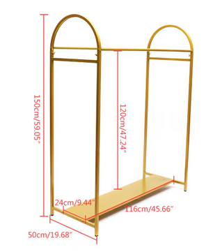 Vrijstaand Gouden Kledingrek met Plank – Stabiel & Decoratief