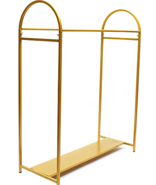 Vrijstaand Gouden Kledingrek met Plank – Stabiel & Decoratief