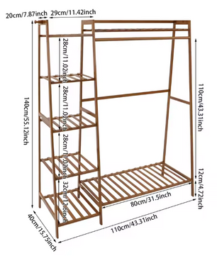 Bamboe Kledingrek met Legplanken – Open Kledingkast 110×40×140 cm