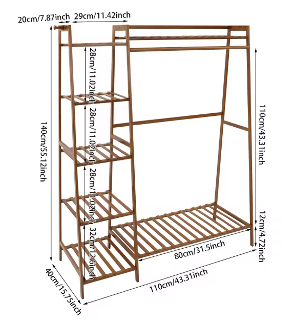 Bamboe Kledingrek met Legplanken – Open Kledingkast 110×40×140 cm