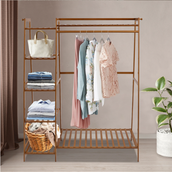 Bamboe Kledingrek met Legplanken – Open Kledingkast 110×40×140 cm