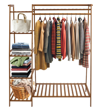 Bamboe Kledingrek met Legplanken – Open Kledingkast 110×40×140 cm
