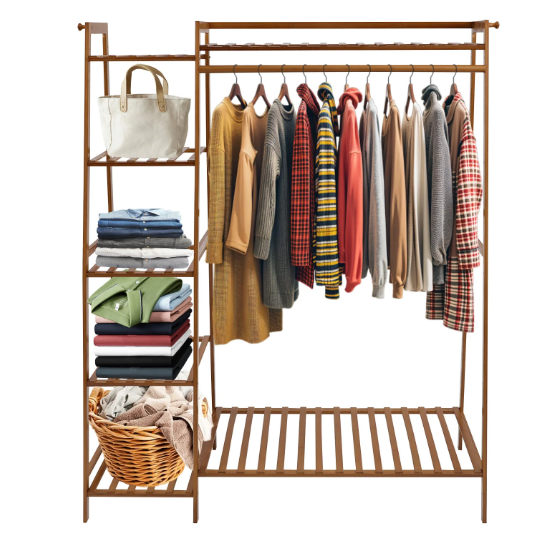 Bamboe Kledingrek met Legplanken – Open Kledingkast 110×40×140 cm