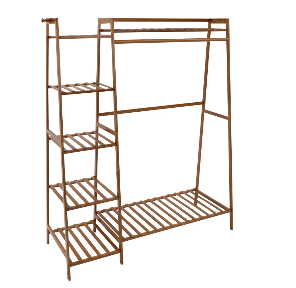Bamboe Kledingrek met Legplanken – Open Kledingkast 110×40×140 cm
