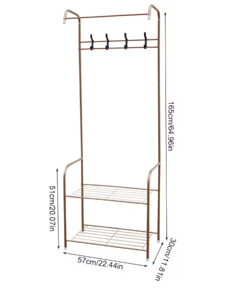 Metalen Kledingrek met Schoenenrek – Kapstok met Planken & Haken 57×30×165 cm