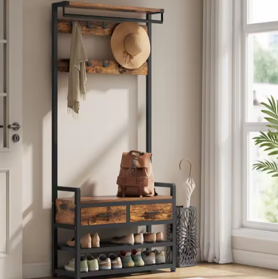 Kapstok met Schoenenbank en Lades – 6-in-1 Wandmeubel 181,6 cm