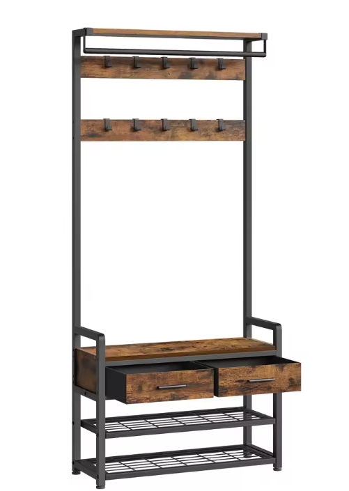 Kapstok met Schoenenbank en Lades – 6-in-1 Wandmeubel 181,6 cm