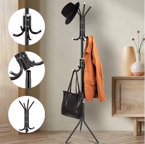 Staande Kapstok met 12 Haken – Metalen Kleding- en Hoedenrek 175 cm