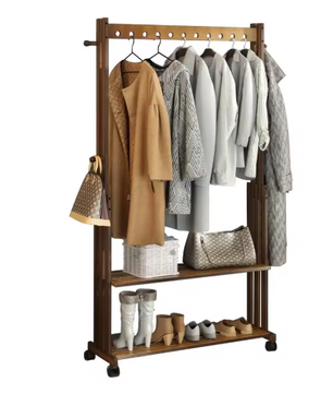 Bamboe Kledingrek met Wielen – Kapstok met Legplanken 104×32,2×166 cm