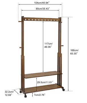 Bamboe Kledingrek met Wielen – Kapstok met Legplanken 104×32,2×166 cm