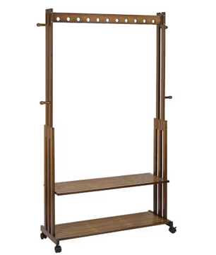 Bamboe Kledingrek met Wielen – Kapstok met Legplanken 104×32,2×166 cm