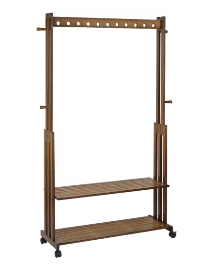 Bamboe Kledingrek met Wielen – Kapstok met Legplanken 104×32,2×166 cm
