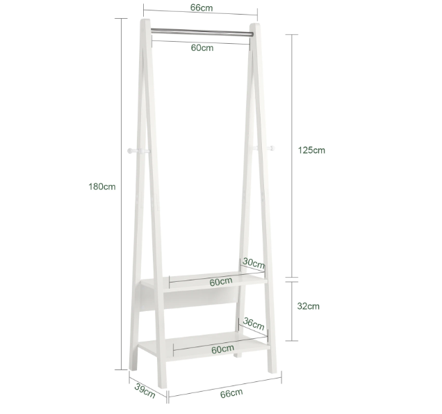 Kledingrek met Legplanken en Haken – Staande Kapstok 66×39×180 cm