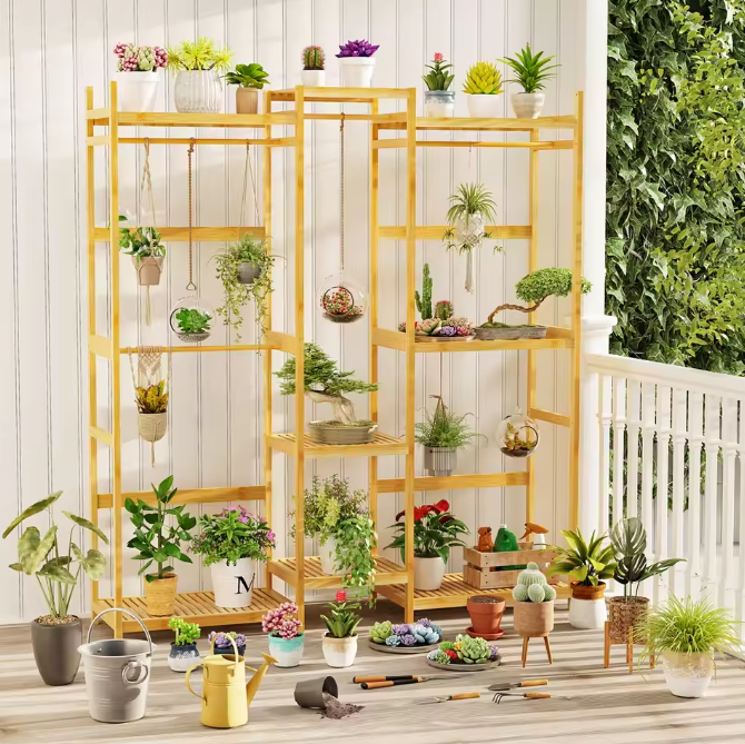 Bamboe Kledingrek met Legplanken – Open Kledingkast 177×41,5×196 cm